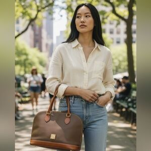 Dooney & Bourke Pebble Grain Zip Zip Satchel Leather Handbag Caramel R343 CA